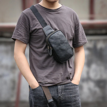 Premium leather crossbody chest bag for men with adjustable strap and spacious main compartment
