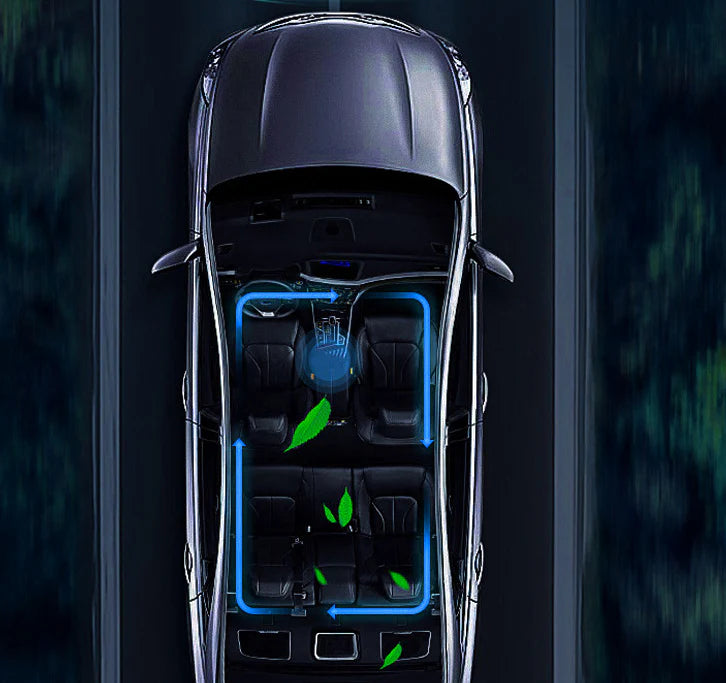 Sophisticated solar-powered car fragrance diffuser with natural plant-based aromatherapy technology