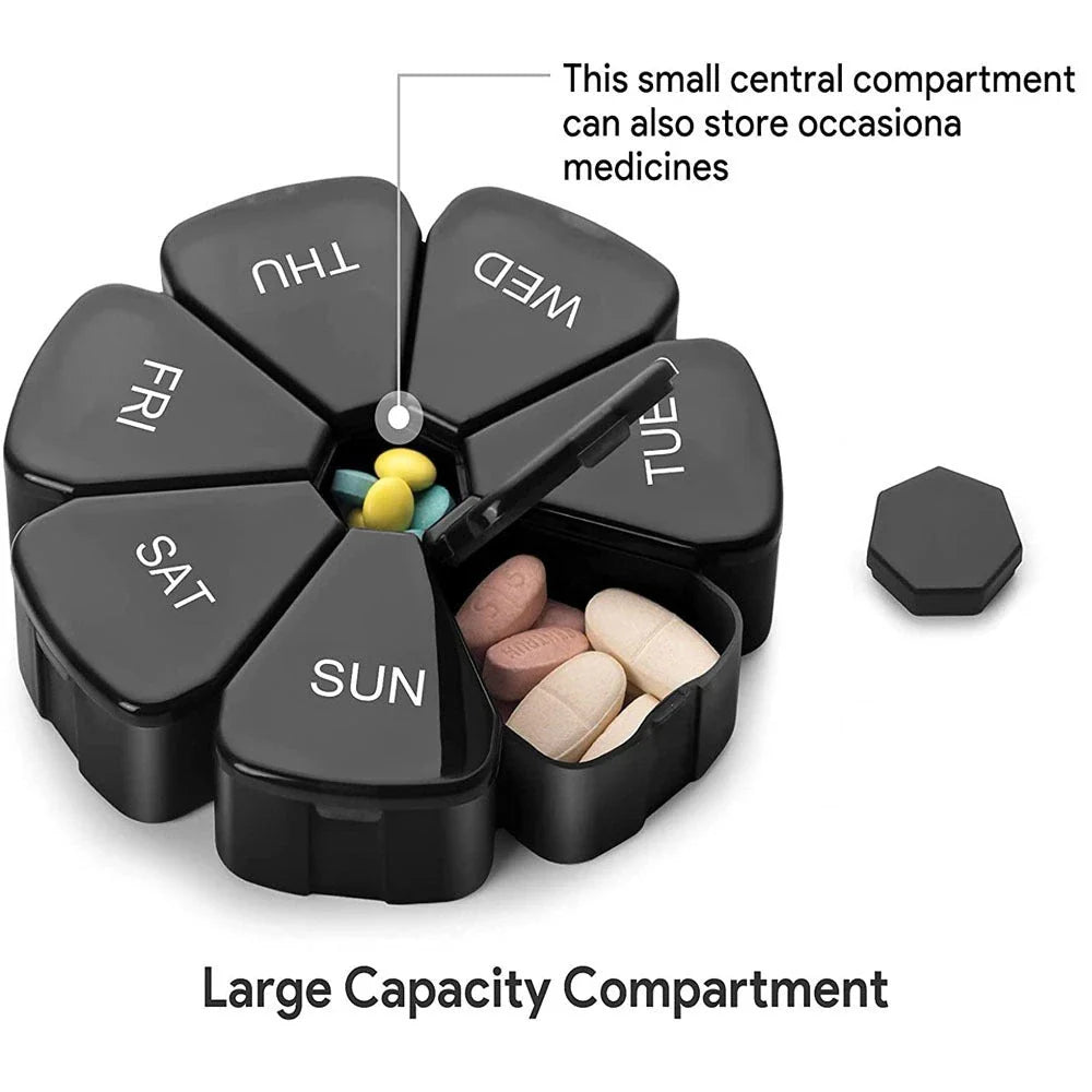 Compact 7-Day Travel Pill Organiser with Seven Individual Compartments for Medications and Supplements