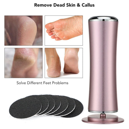 Rechargeable electric foot file pedicure machine with adjustable speed and replaceable sanding papers for efficient callus removal and salon-quality foot care at home