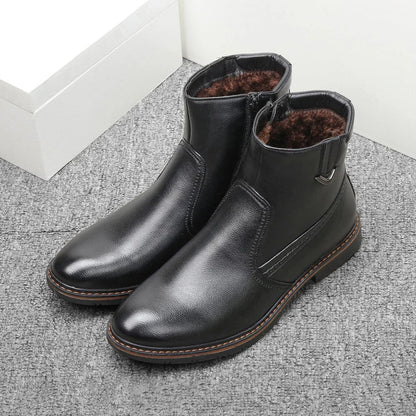 Retro Classic Leather Boots with Pointed Toe Design, Antiskid Sole, and Handsome Sewing Details