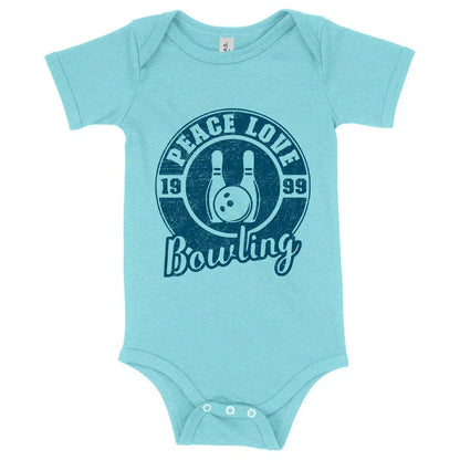 Comfy bowling-themed onesie for newborn babies, featuring a flexible fit and convenient design