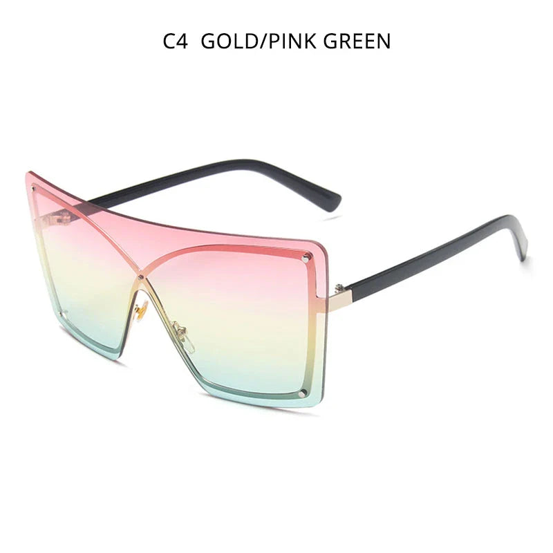 Fashionable oversized flat top sunglasses with gradient lenses and a sleek, rimless plastic frame