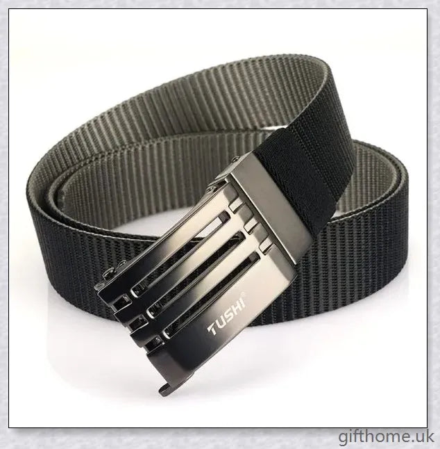 Premium automatic buckle belt with nylon and alloy construction, available in classic British colour options