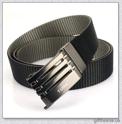 Premium automatic buckle belt with nylon and alloy construction, available in classic British colour options