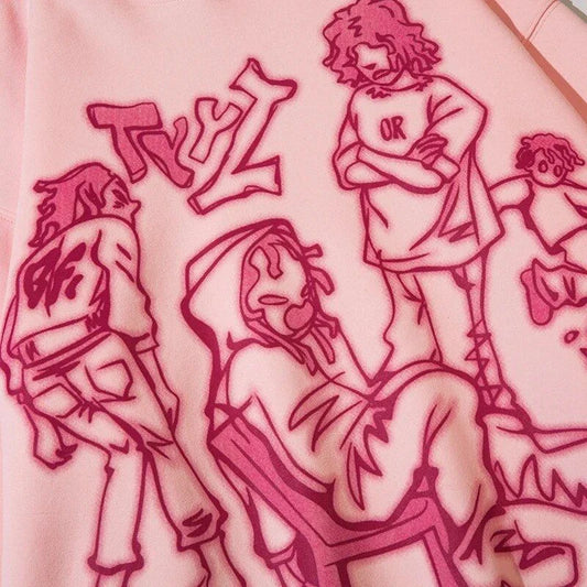 Vibrant Harajuku-inspired anime graphic hoodie with loose, comfortable fit and full-length sleeves