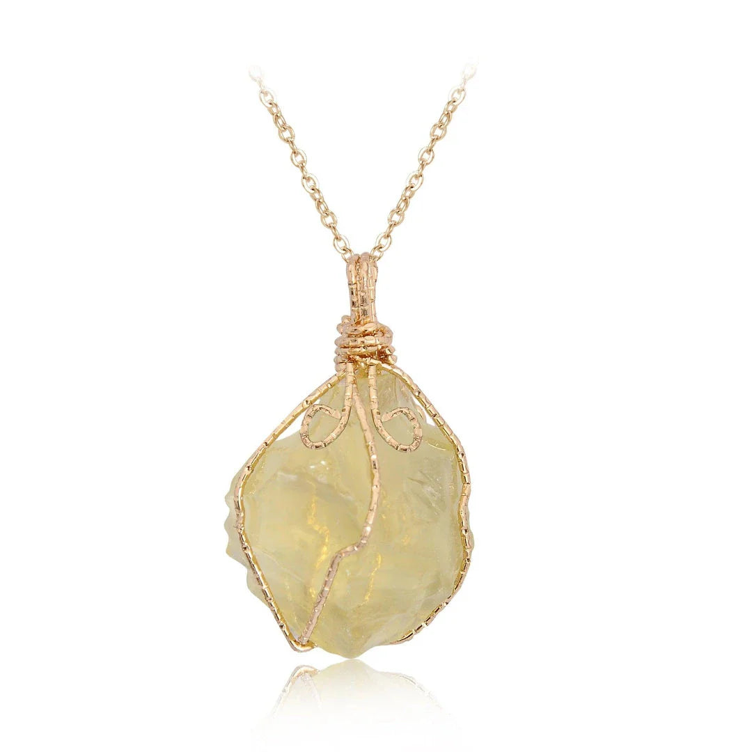 Handcrafted natural stone pendant necklace with irregular crystal for a distinctive and rustic charm