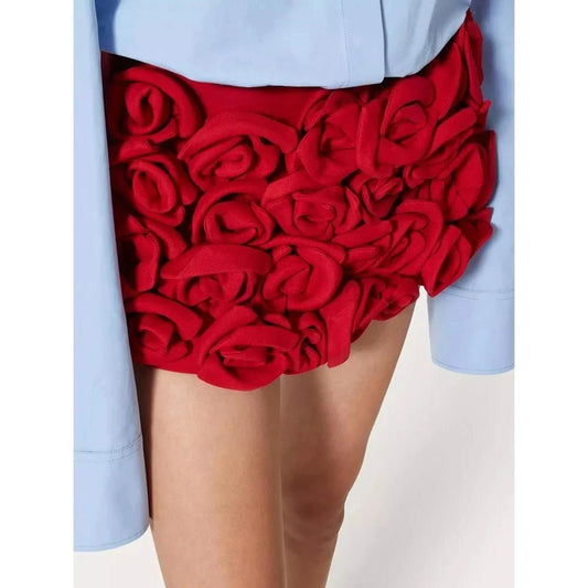Premium High-Waist Patchwork Applique Slimming Shorts for Women in Red, featuring a flattering silhouette and unique feminine design.