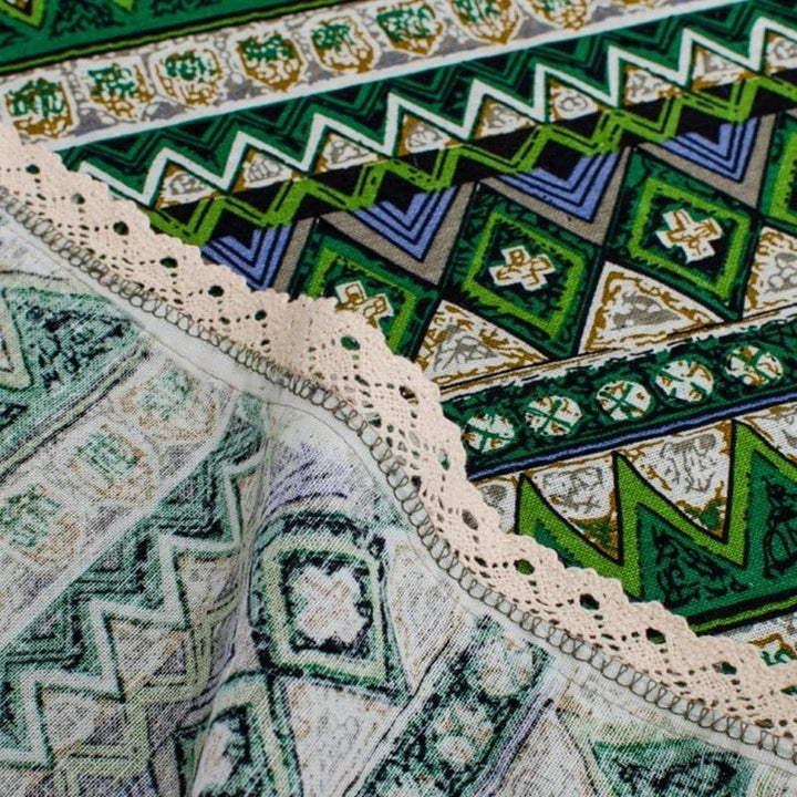 Elegant Bohemian-inspired dining tablecloth with intricate jacquard weave pattern in red colour