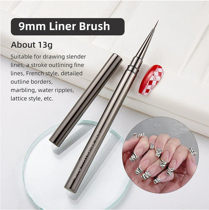 Premium metal nail art brushes in various sizes for intricate designs and patterns