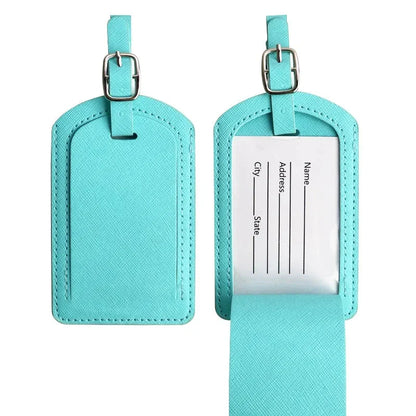 Premium PU leather luggage tag with secure strap and compact design for modern travellers