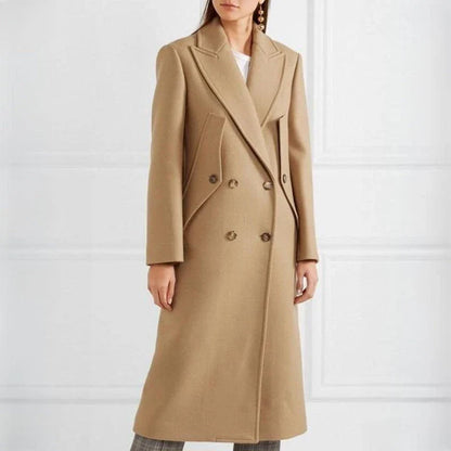 Chic slimming trench coat for women, featuring a tailored wide-waisted silhouette, elegant turn-down collar, and minimalistic buttons for a polished look.