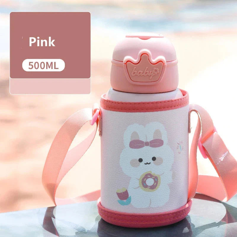 Cute purple unicorn-themed thermos bottle with a large 500ml capacity and stainless steel construction, designed to keep drinks warm or cold for extended periods.
