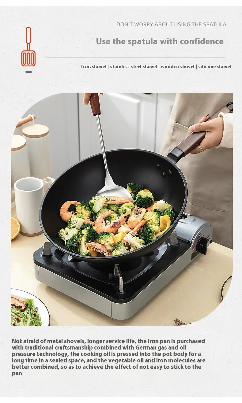 Premium quality refined iron wok with sleek, modern design for versatile cooking tasks