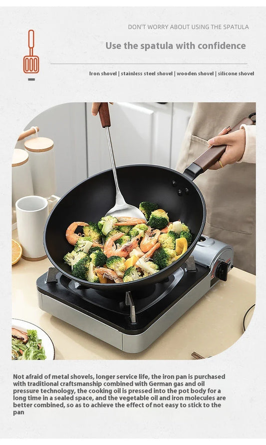 Premium quality refined iron wok with sleek, modern design for versatile cooking tasks