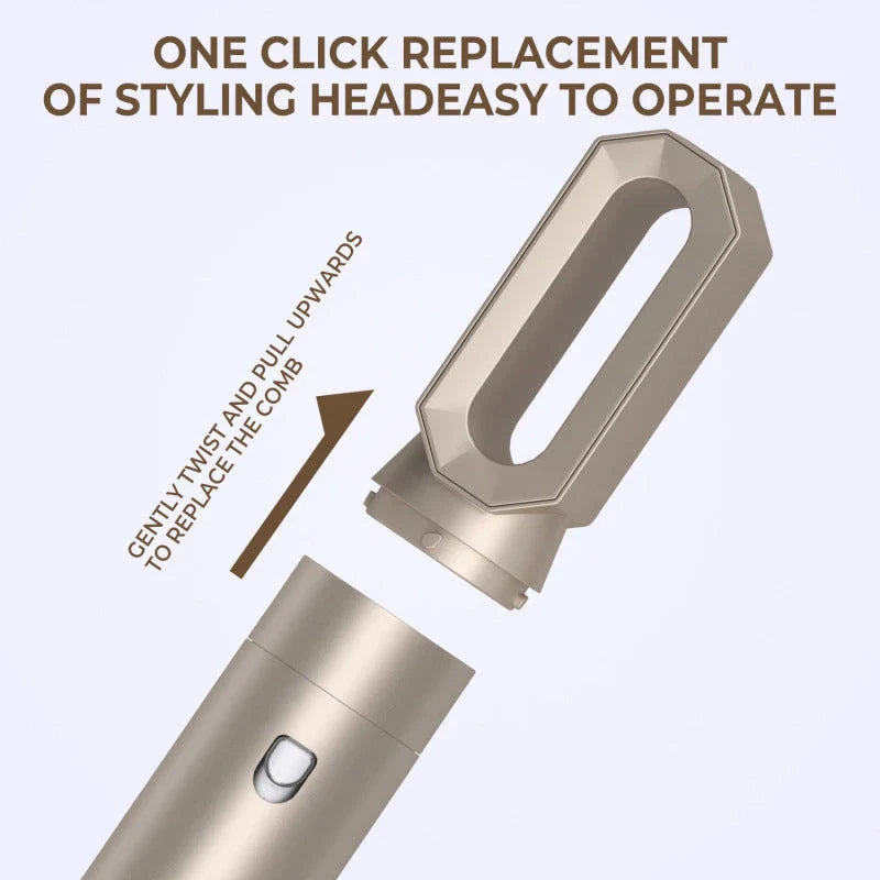 A 6-in-1 multifunctional hot air comb with multiple heat settings, rotating barrel, and interchangeable brush heads for versatile styling