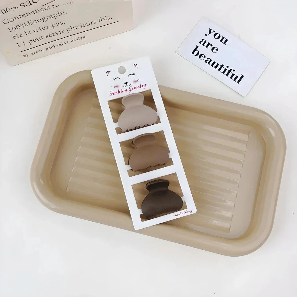 Coffee-coloured geometric hairpin set with frosted finish, various shapes for versatile styling