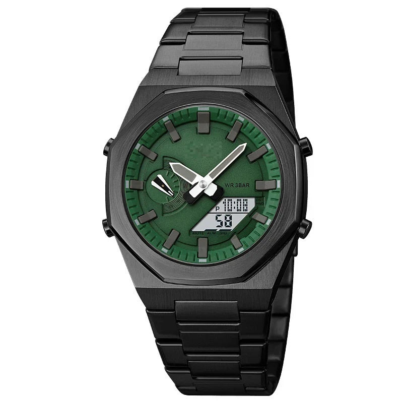 Premium multifunctional sports watch with sleek design, waterproof construction, and practical features like dual time, date, and alarm clock