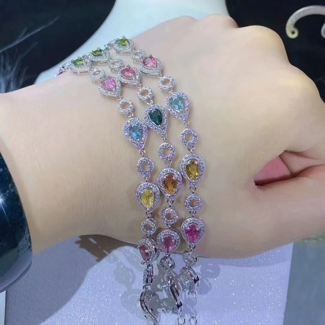 Premium natural tourmaline bracelet with candy-coloured accents and a geometric design