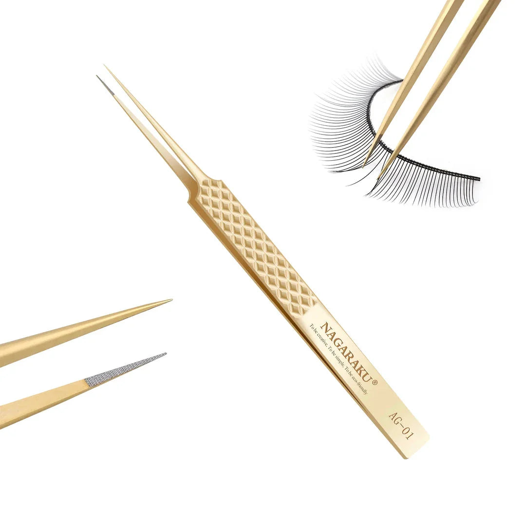 Premium Precision Fibre Tip Eyelash Extension Tweezers in Black with Straight Design