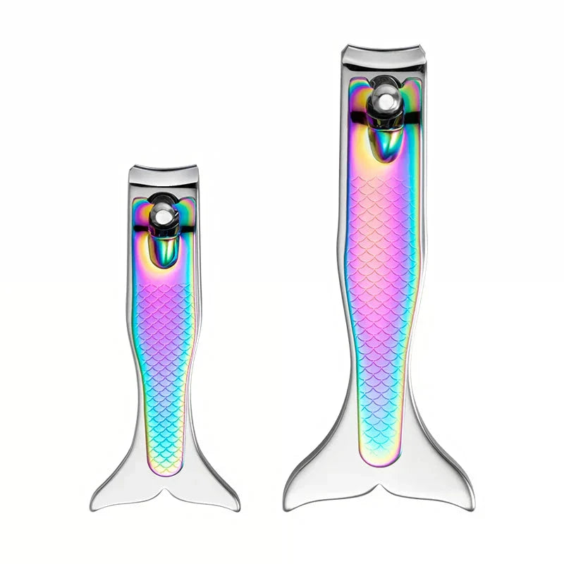 Mermaid-inspired stainless steel nail clipper in vibrant rainbow colours