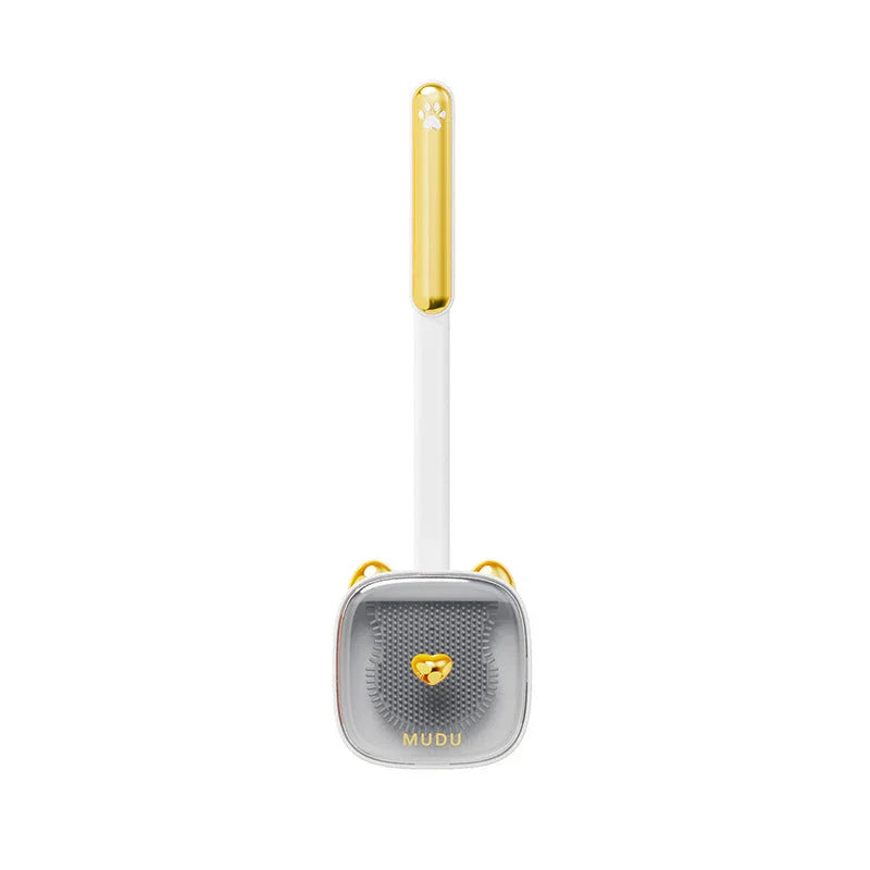Stylish cat-themed wall-mounted toilet brush set in various colours, including green, orange, white, and grey