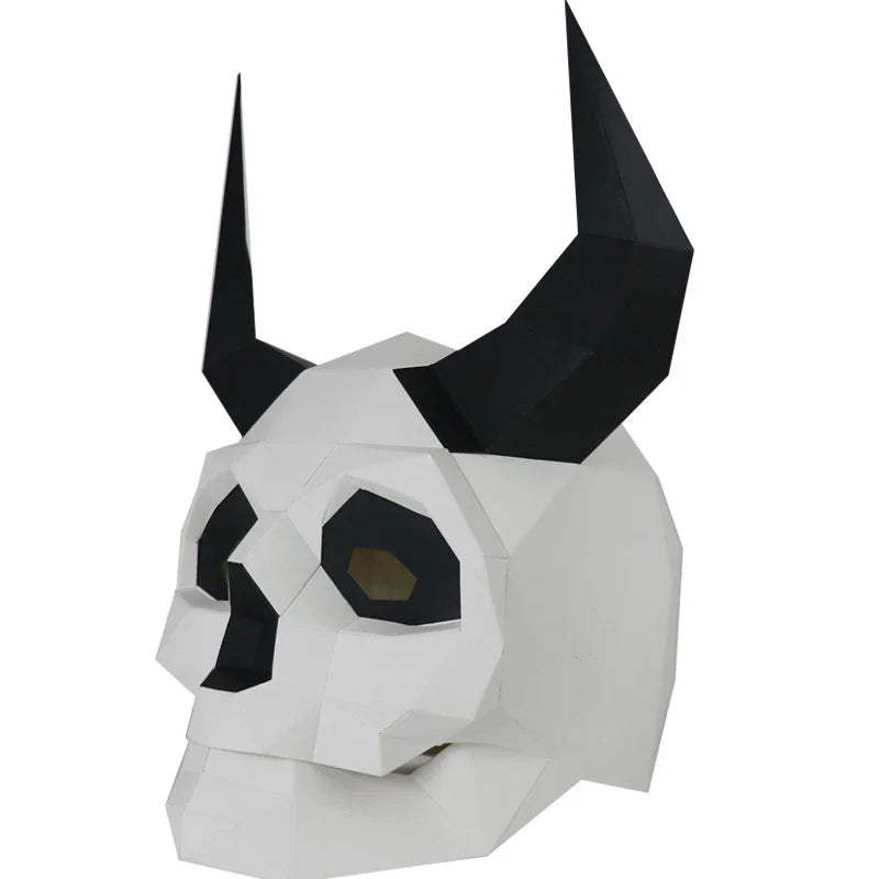 Premium handcrafted Devil Skull Papercraft Mask with horns, perfect for Halloween celebrations