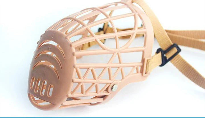 Premium brown plastic dog muzzle basket with adjustable straps for secure and comfortable fit