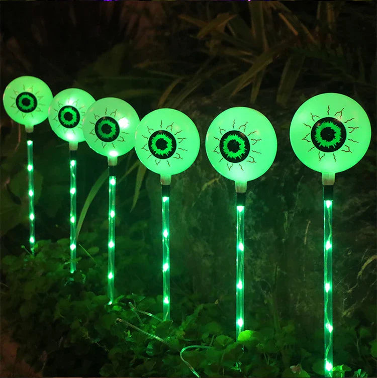 Colourful solar-powered Halloween eyeball garden lamp with weatherproof design