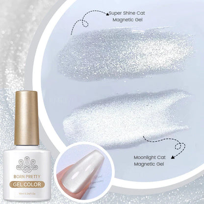 Radiant white light magnetic gel nail polish with sparkling glitter for enchanting, shimmering nail art designs