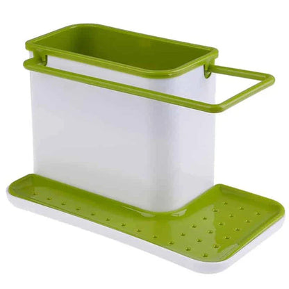 A premium multifunctional kitchen organiser with storage compartments, a towel rail, and a drip tray for keeping your sink area tidy and organised.