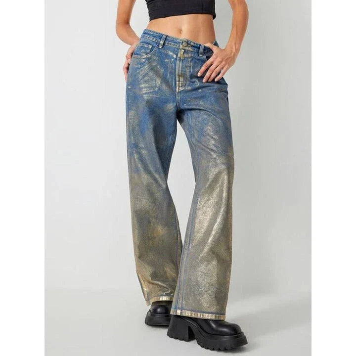 Trendha Colourblock Casual Denim Trousers for Women - Stylish British streetwear with premium fabric and unique design