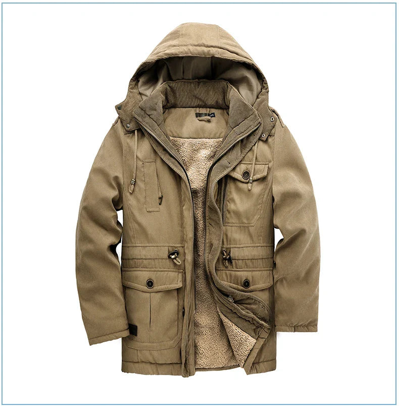 A premium fleece-lined and cotton-padded winter coat for plus-size men, available in a range of classic colours.