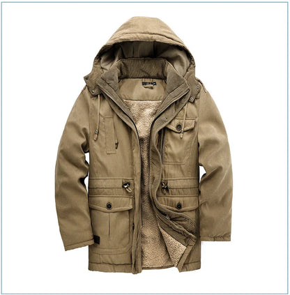 A premium fleece-lined and cotton-padded winter coat for plus-size men, available in a range of classic colours.