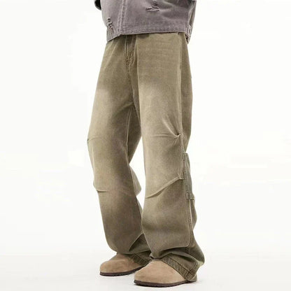 Stylish retro-inspired casual trousers with a distressed finish, available in a range of classic colours and sizes to suit the modern British consumer.