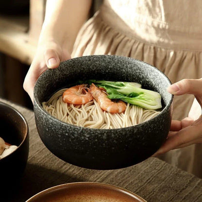 Premium Japanese-style ceramic ramen bowl with matching spoon, designed for an authentic ramen dining experience