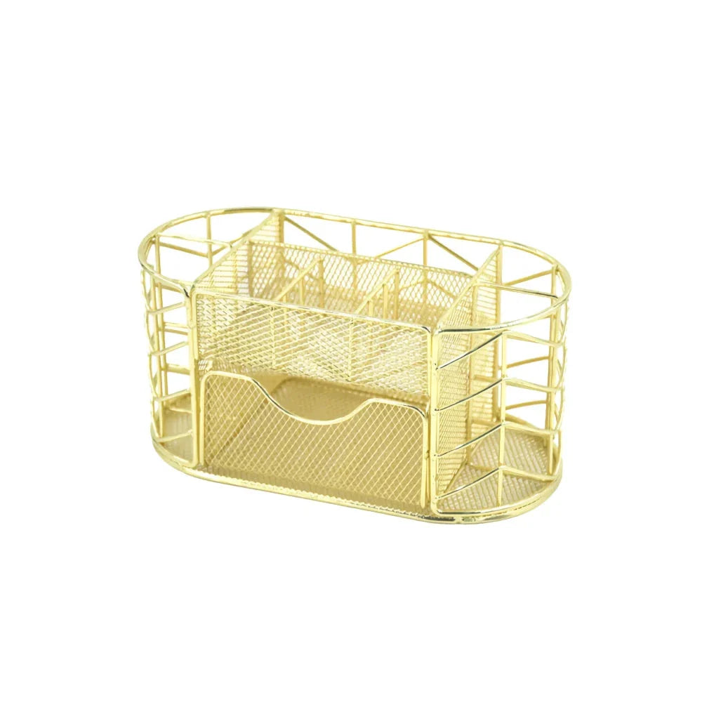 Premium metal mesh desktop organiser with multiple compartments and a sleek, modern design