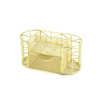 Premium metal mesh desktop organiser with multiple compartments and a sleek, modern design