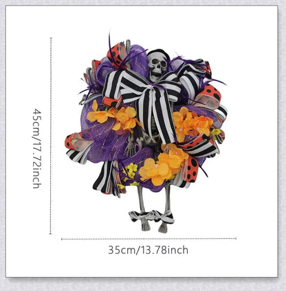 A captivating Halloween wreath featuring a purple skull design, perfect for adding eerie elegance to any home.