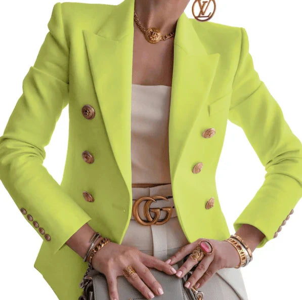 Tailored casual blazer in khaki colour, featuring a sophisticated and versatile design for women