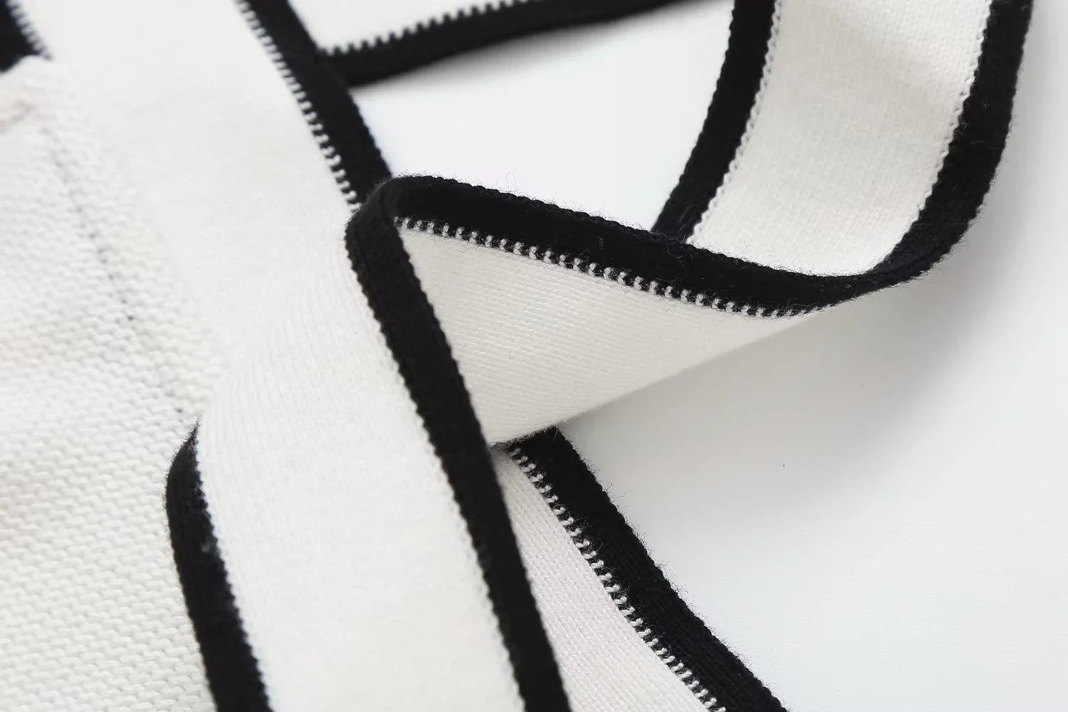 Contrast Colour Cross V-Neck Sling Top in Luxurious Chenille Fabric with Asymmetric Design