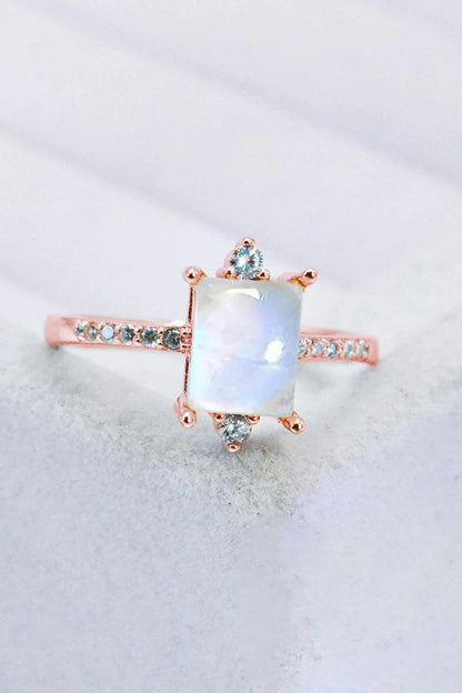 Elegant 925 Sterling Silver Square Moonstone Ring with Mesmerising Blue-Violet Hue
