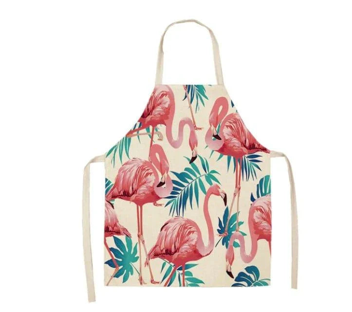 Flamingo Print Apron with Adjustable Neck Strap and Waist Ties, Made of Cotton and Linen Blend