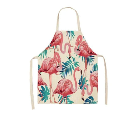 Flamingo Print Apron with Adjustable Neck Strap and Waist Ties, Made of Cotton and Linen Blend