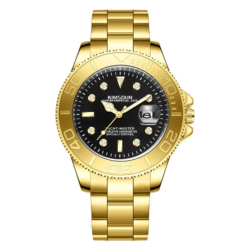 Premium luminous waterproof quartz watch for men with stainless steel case and grey dial