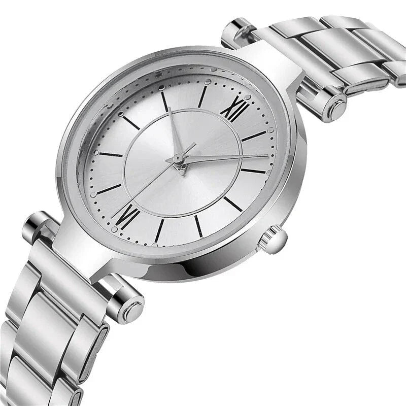 Exquisite rose gold stainless steel ladies' quartz watch with a classic, elegant design