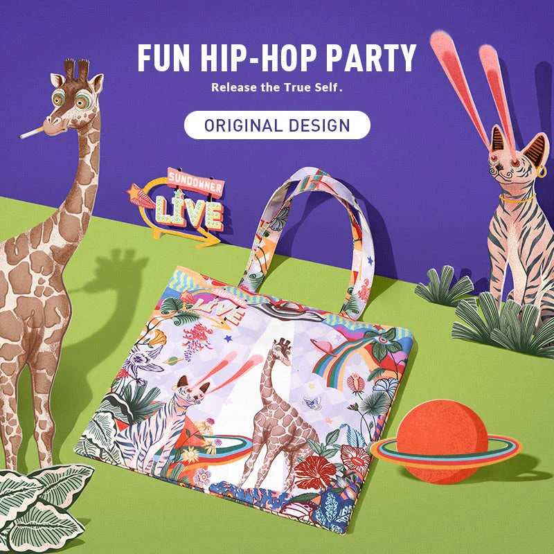 Fashionable casual tote bag with animal print and cartoon designs, made of durable polyester for everyday use