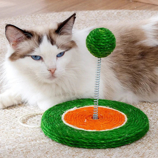 Premium cat scratch board with sisal material and interactive ball toy for feline entertainment and furniture protection