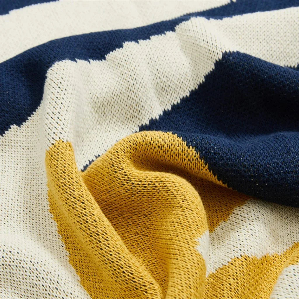 Cosy and stylish leaf jacquard knitted blanket in twilight colour, made from premium 100% cotton for exceptional comfort and durability