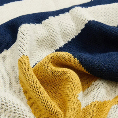 Cosy and stylish leaf jacquard knitted blanket in twilight colour, made from premium 100% cotton for exceptional comfort and durability